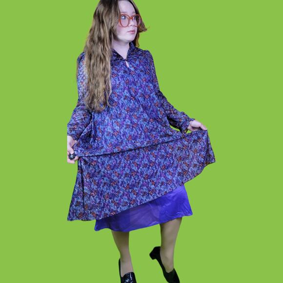 Vintage JCPenney Fashions Lace Floral Long Sleeve Midi Dress, L - Picture 7 of 8